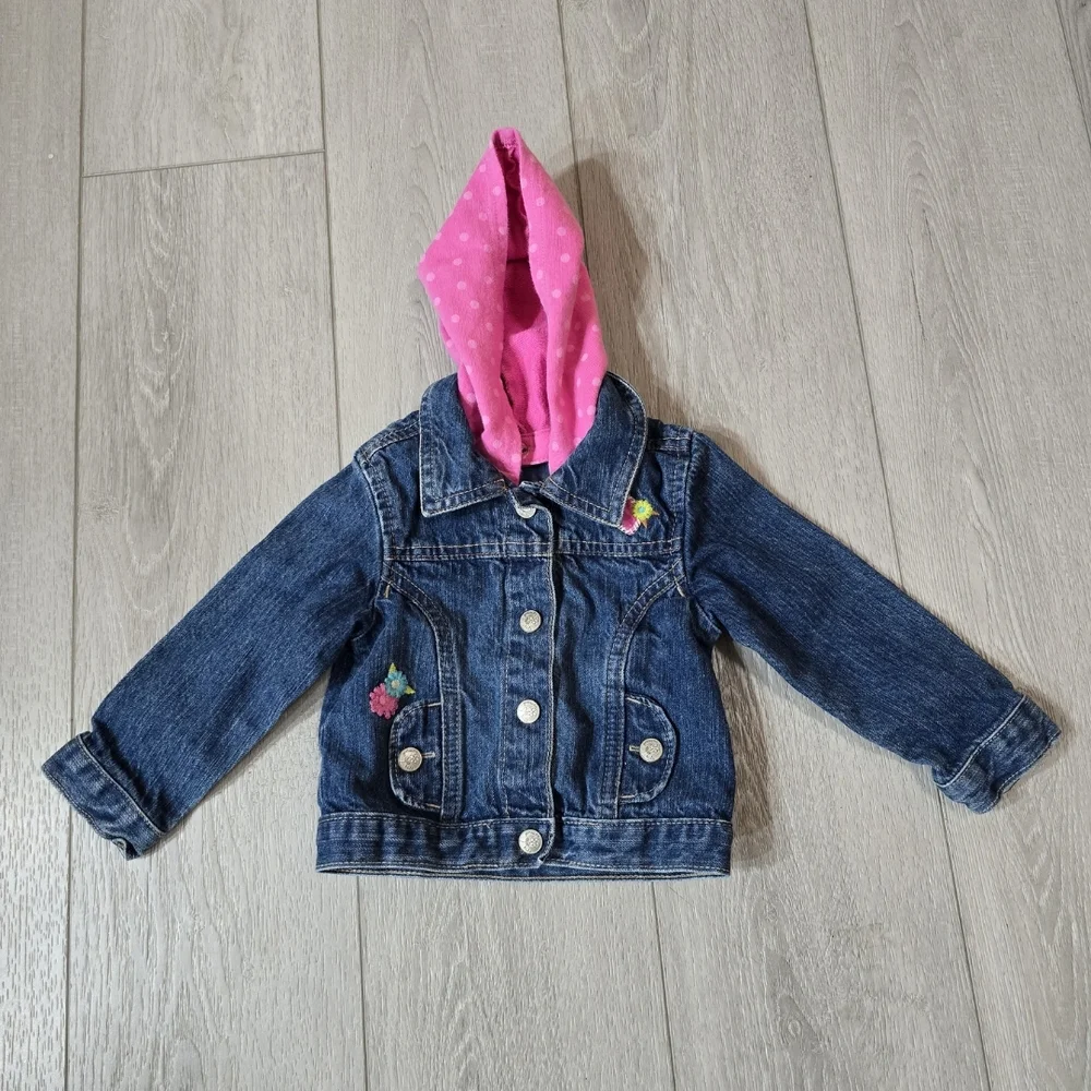 Kids Denim Jacket with Pink Hood